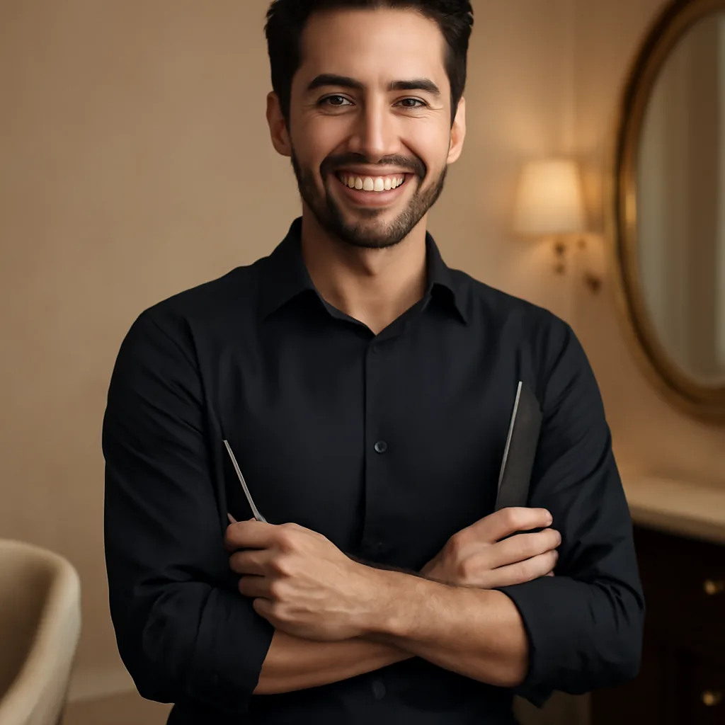 Portrait d’un coiffeur souriant dans un salon élégant